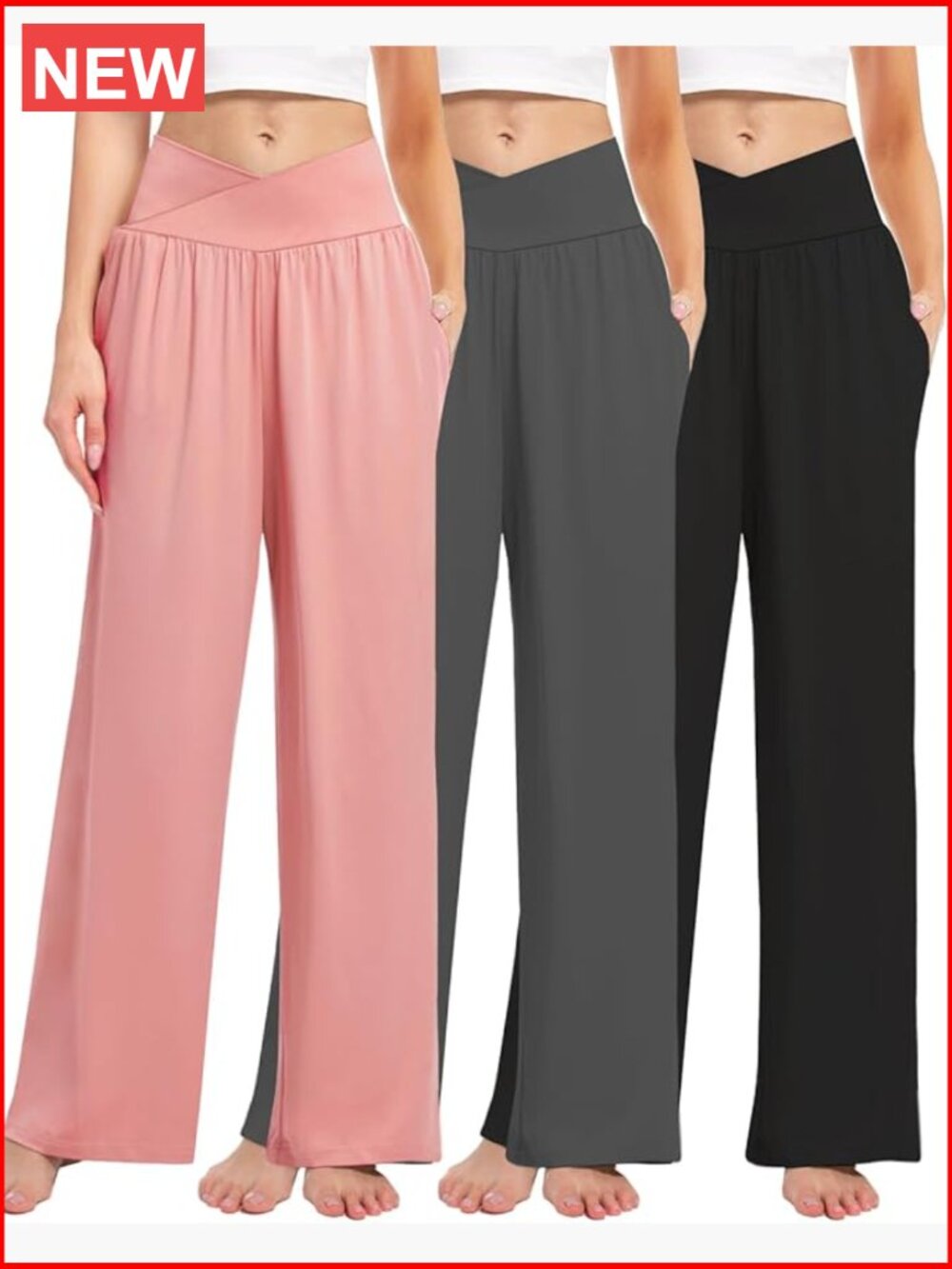 Wide Leg Crossover Pants with Pockets High Waist Loose Sweatpants